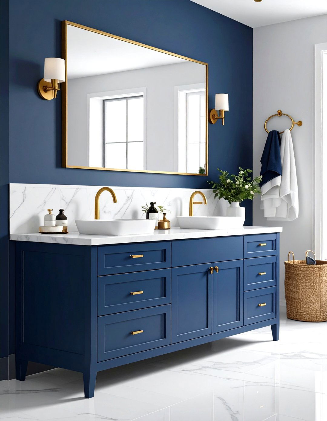 Navy Blue Bathroom with Brass Hardware - 24 Navy Blue Bathroom Ideas