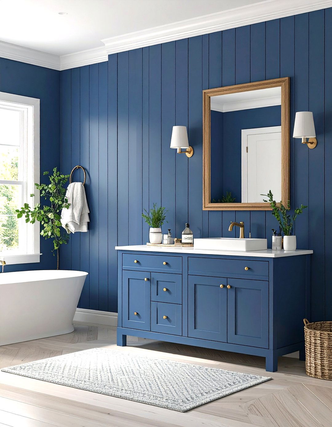 Navy Blue Beadboard Bathroom Walls - 24 Navy Blue Bathroom Ideas