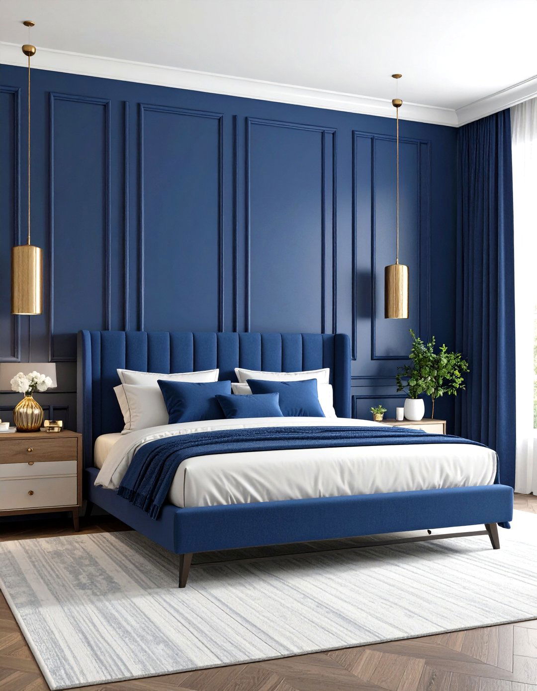 Navy Blue Bedroom Accent Wall - 24 Beadboard Wall Ideas