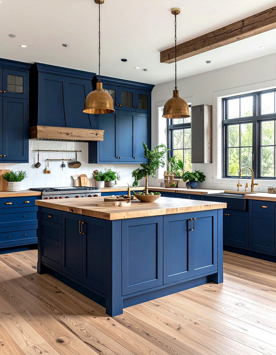 Navy Blue Cabinets with Butcher Block Countertops - 24 Navy Blue Kitchen Cabinets Ideas