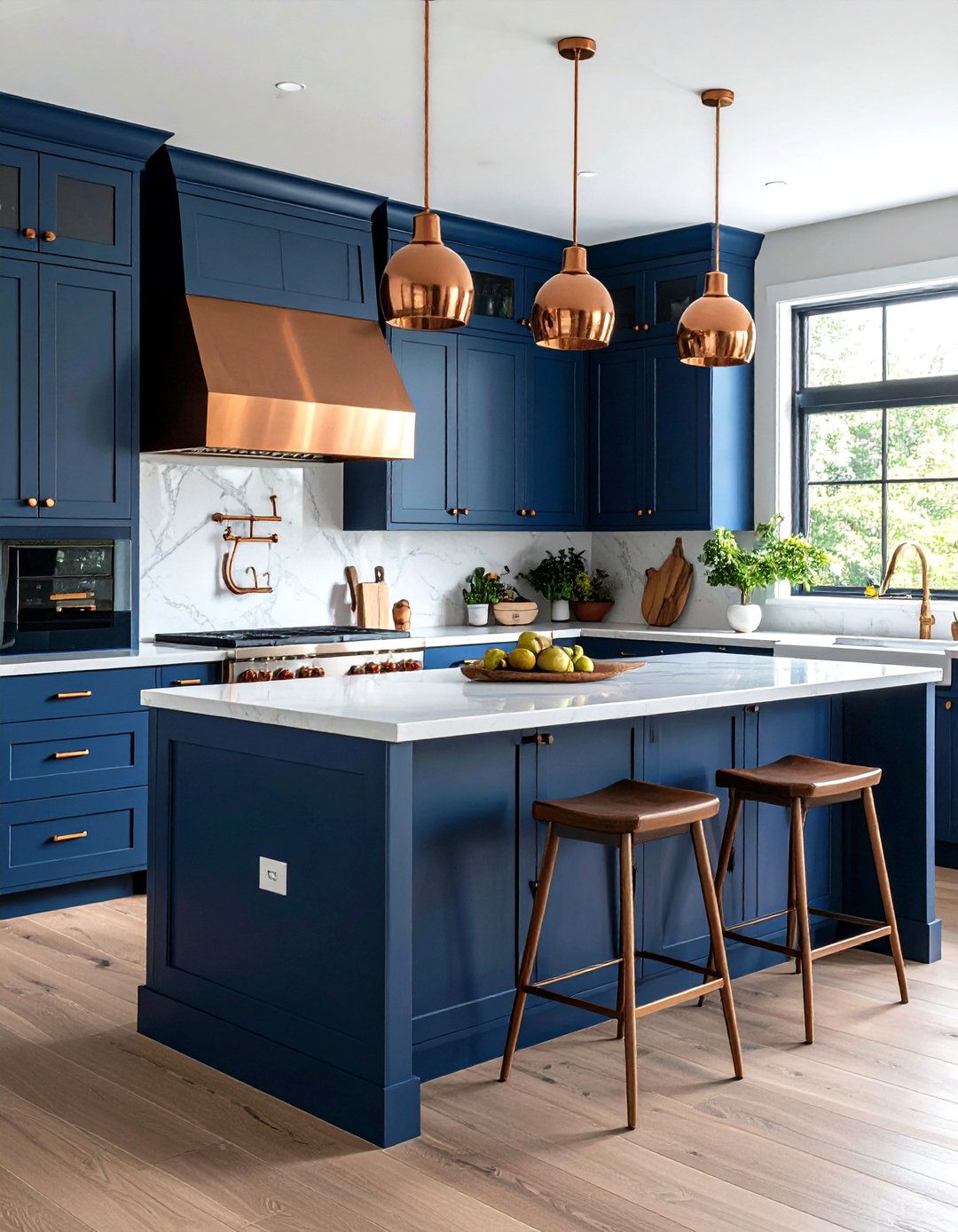 Navy Blue Cabinets with Copper Hardware and Accents - 24 Navy Blue Kitchen Cabinets Ideas