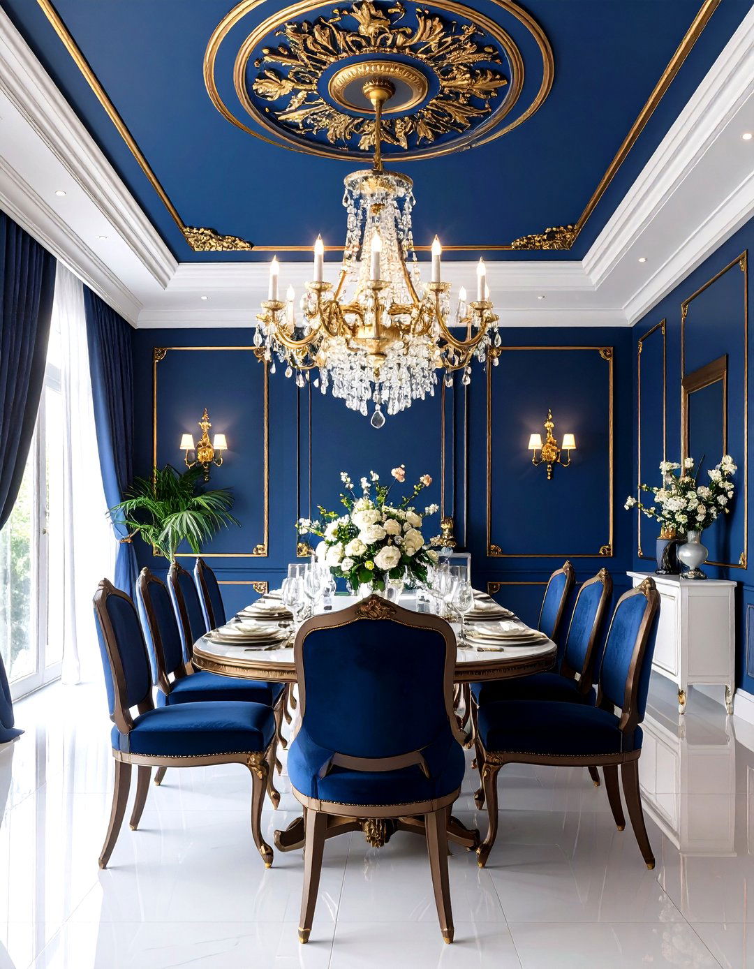 Navy Blue Ceiling Paint Treatment - 24 Navy Blue Dining Room Ideas