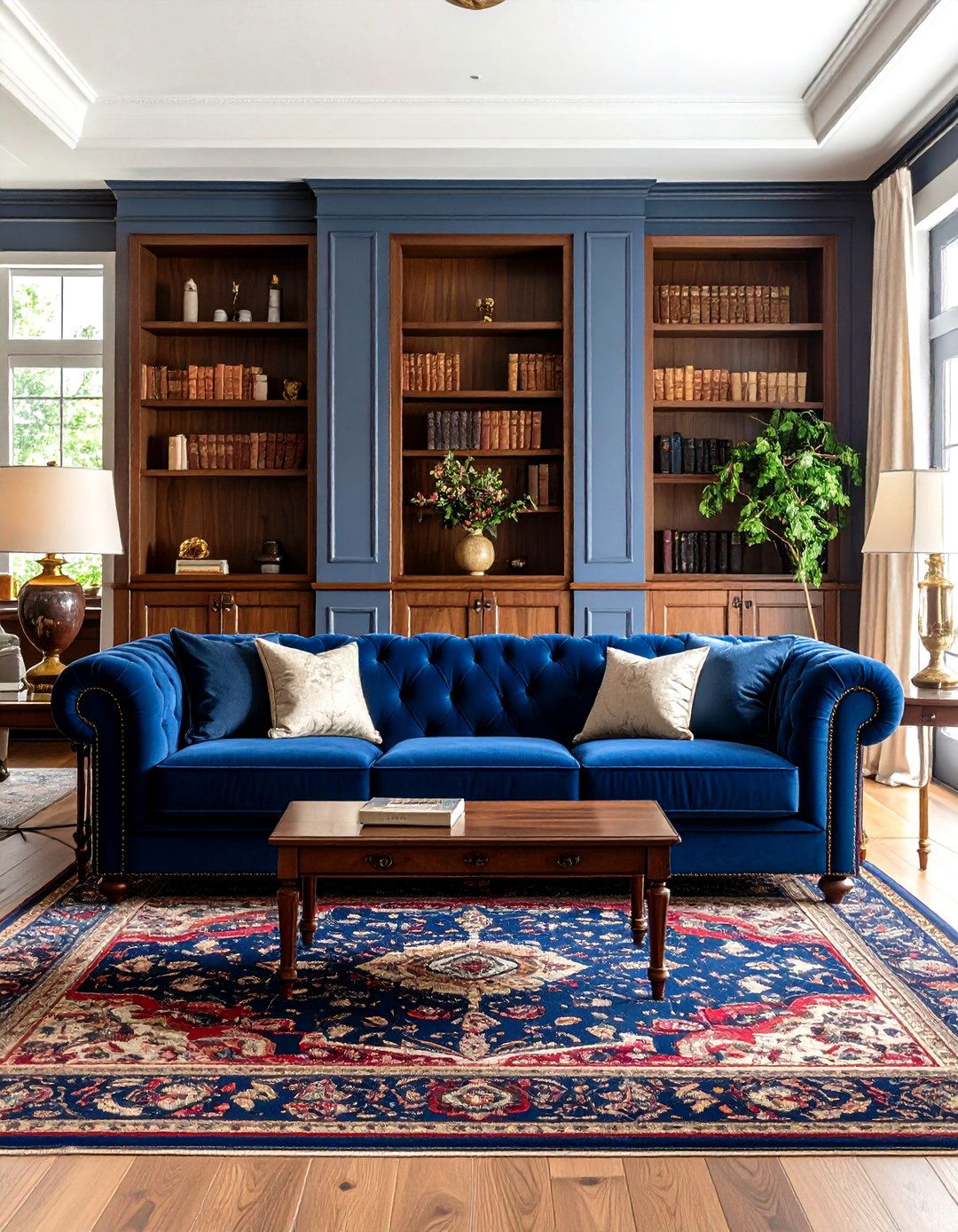 Navy Blue Chesterfield Traditional Elegance - 24 Blue Couch Living Room Ideas