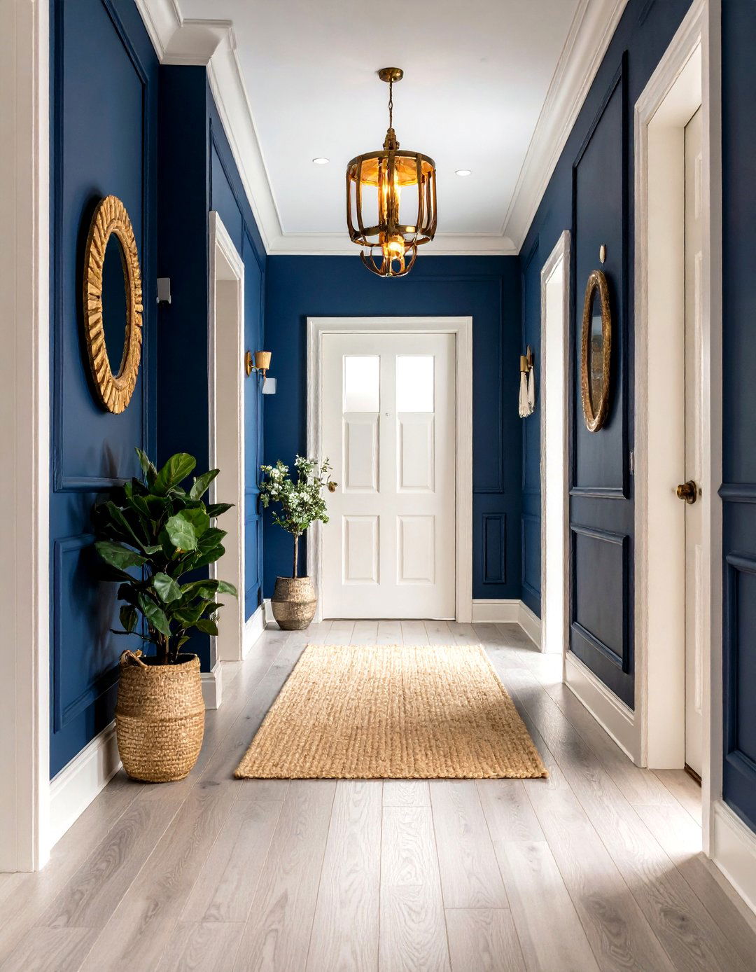 Navy Blue Corridor Design - 24 Dark Hallway Ideas