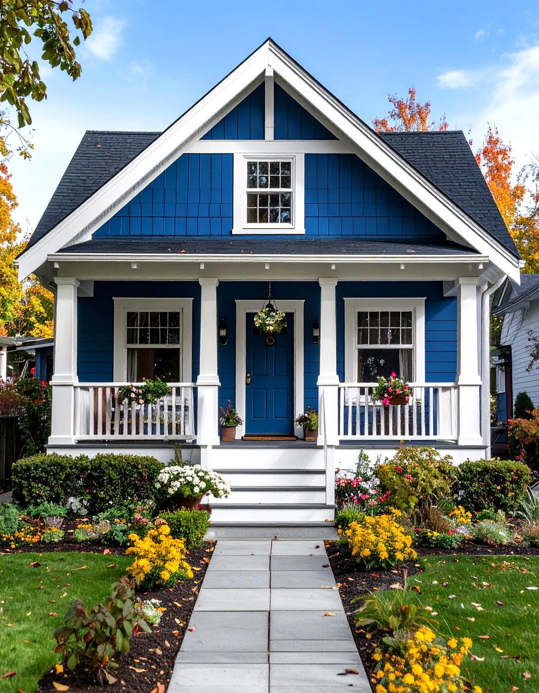 Navy Blue Craftsman with Black Composition Roof - 24 Exterior Home with a Black Roof Ideas