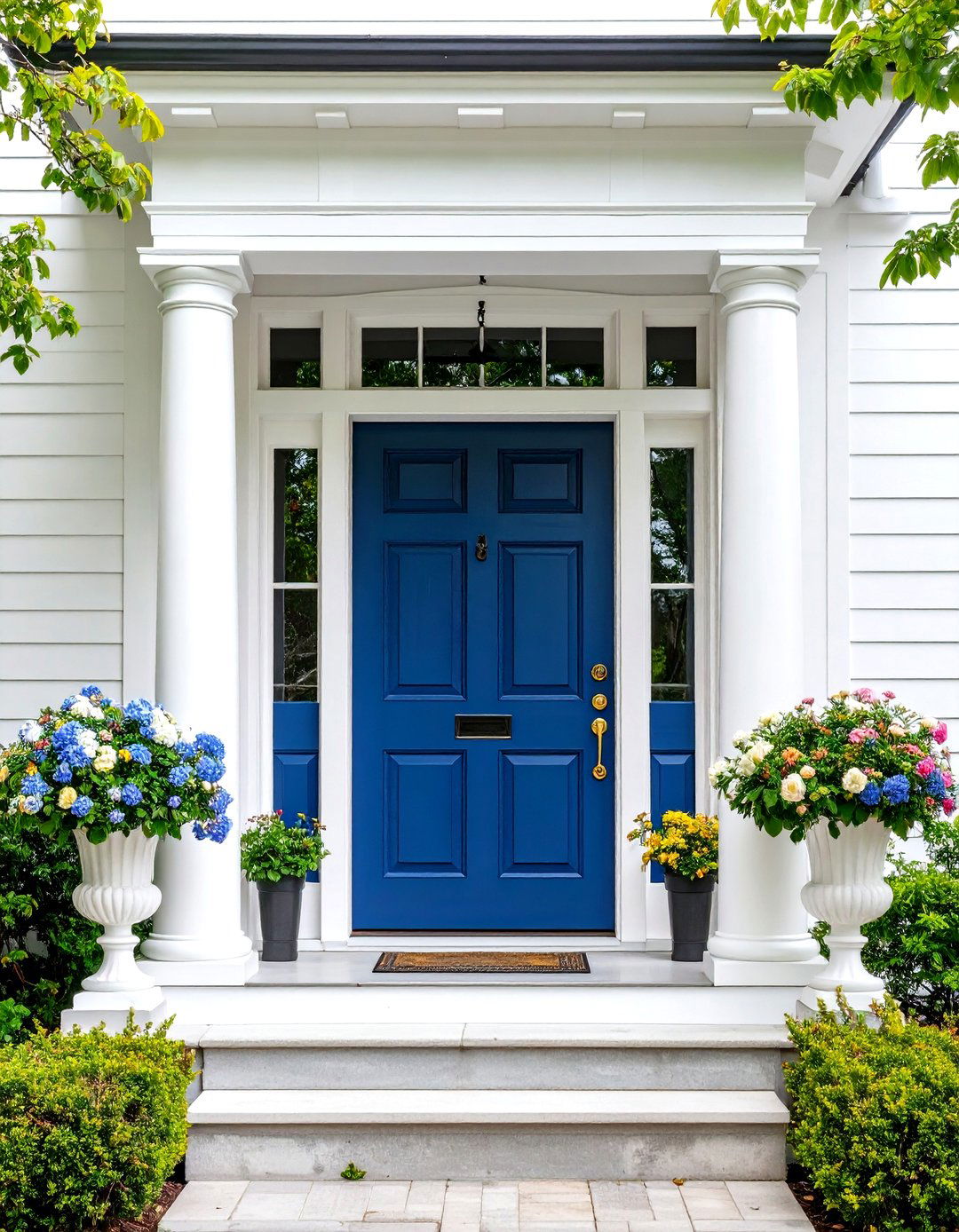 Navy Blue Georgian Style Entry - 24 Colonial Front Door Ideas