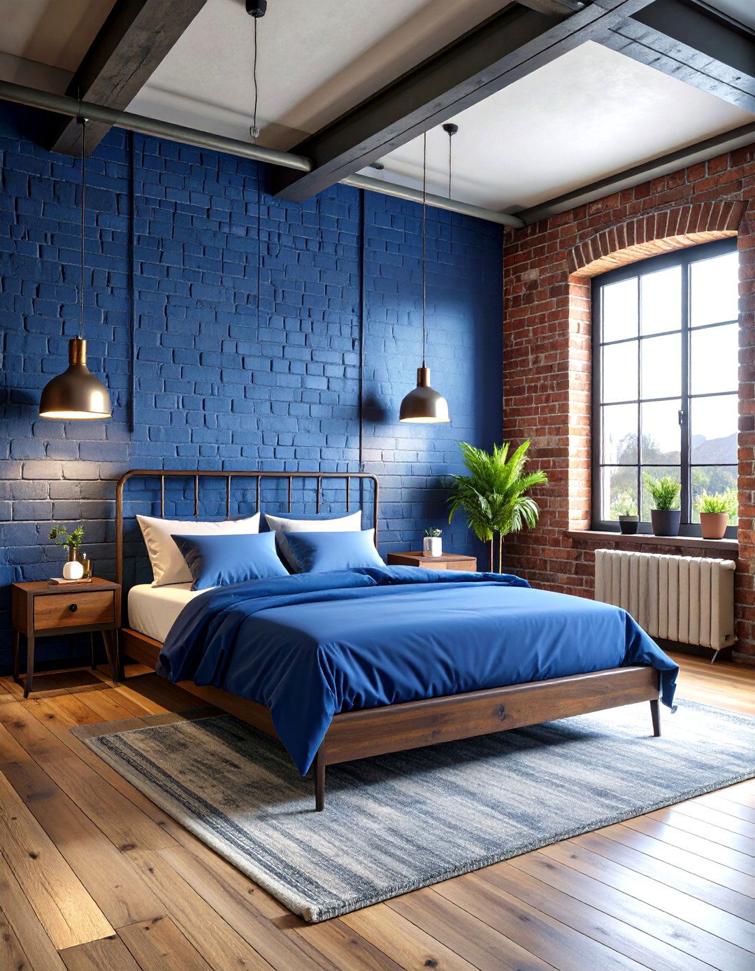Navy Blue Industrial Bedroom Style - 24 Dark Blue Bedroom Ideas