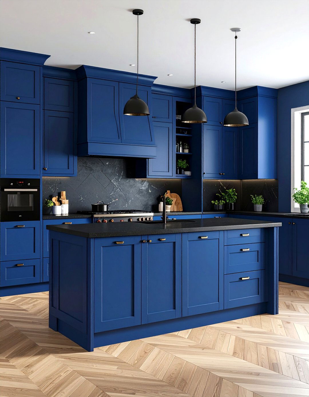 Navy Blue Kitchen Cabinets with Black Accents - 24 Black Kitchen Cabinet Ideas