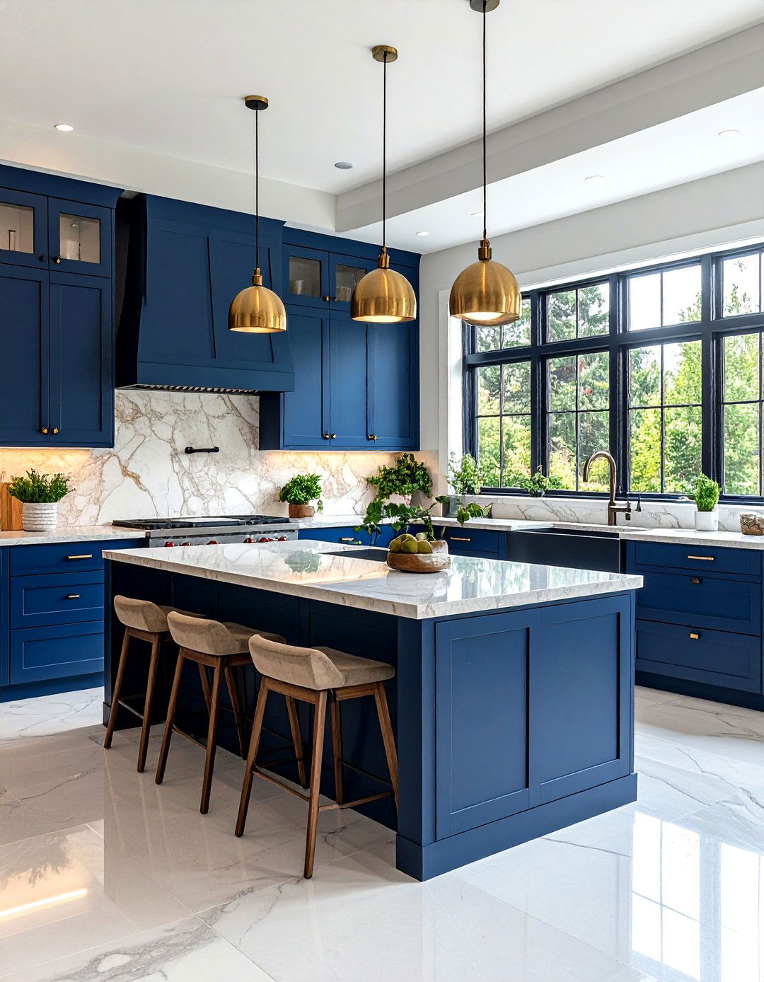 Navy Blue Kitchen with Natural Stone Accents - 24 Navy Blue Kitchen Cabinets Ideas