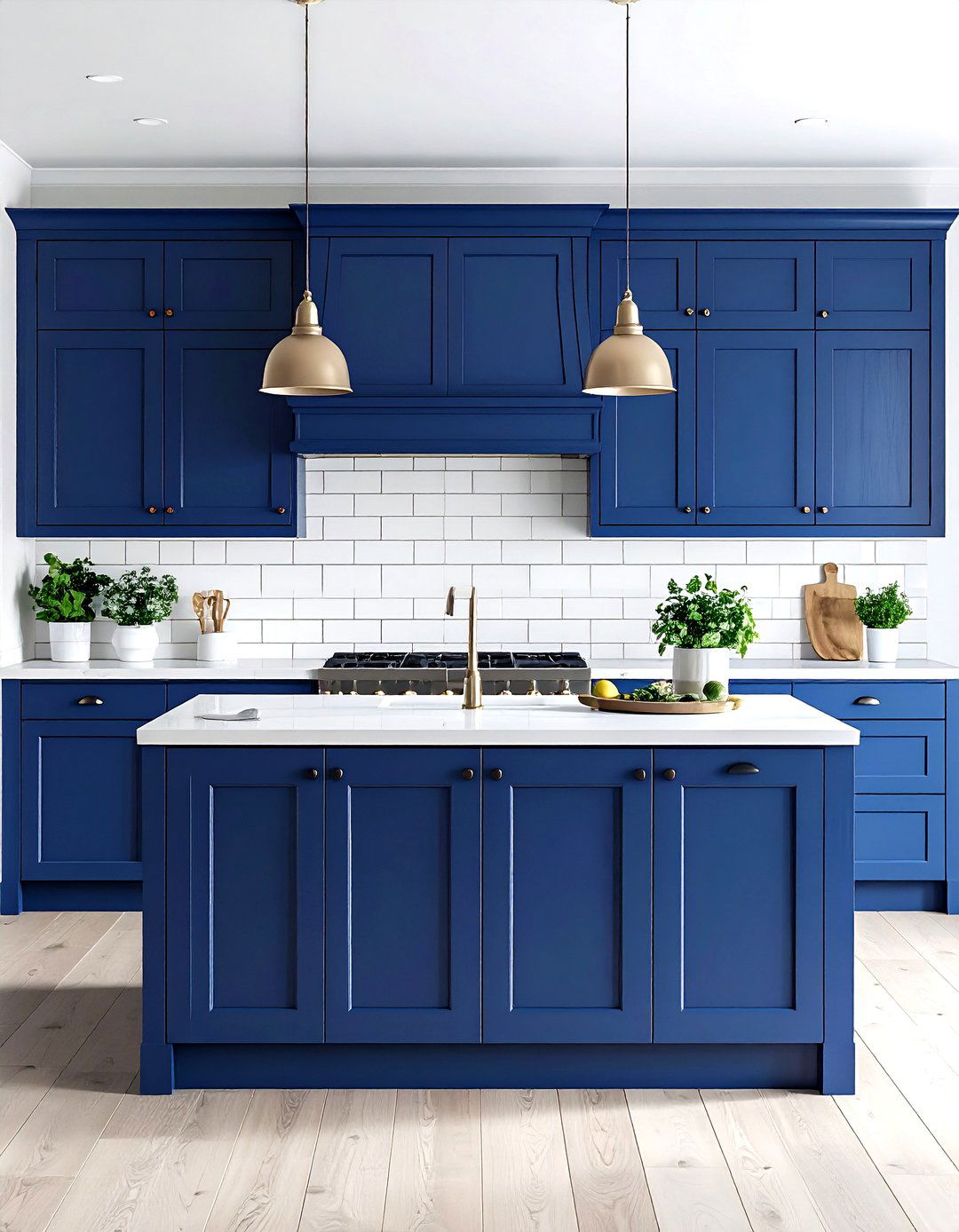 Navy Blue Kitchen with White Subway Tile Backsplash - 24 Navy Blue Kitchen Cabinets Ideas