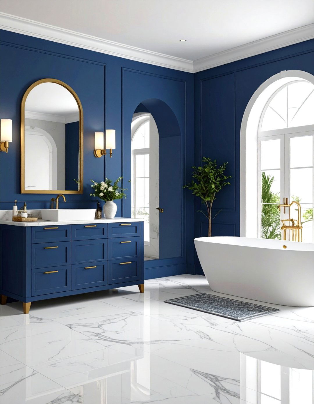 Navy Blue Mediterranean Bathroom Retreat - 24 Dark Bathroom Ideas