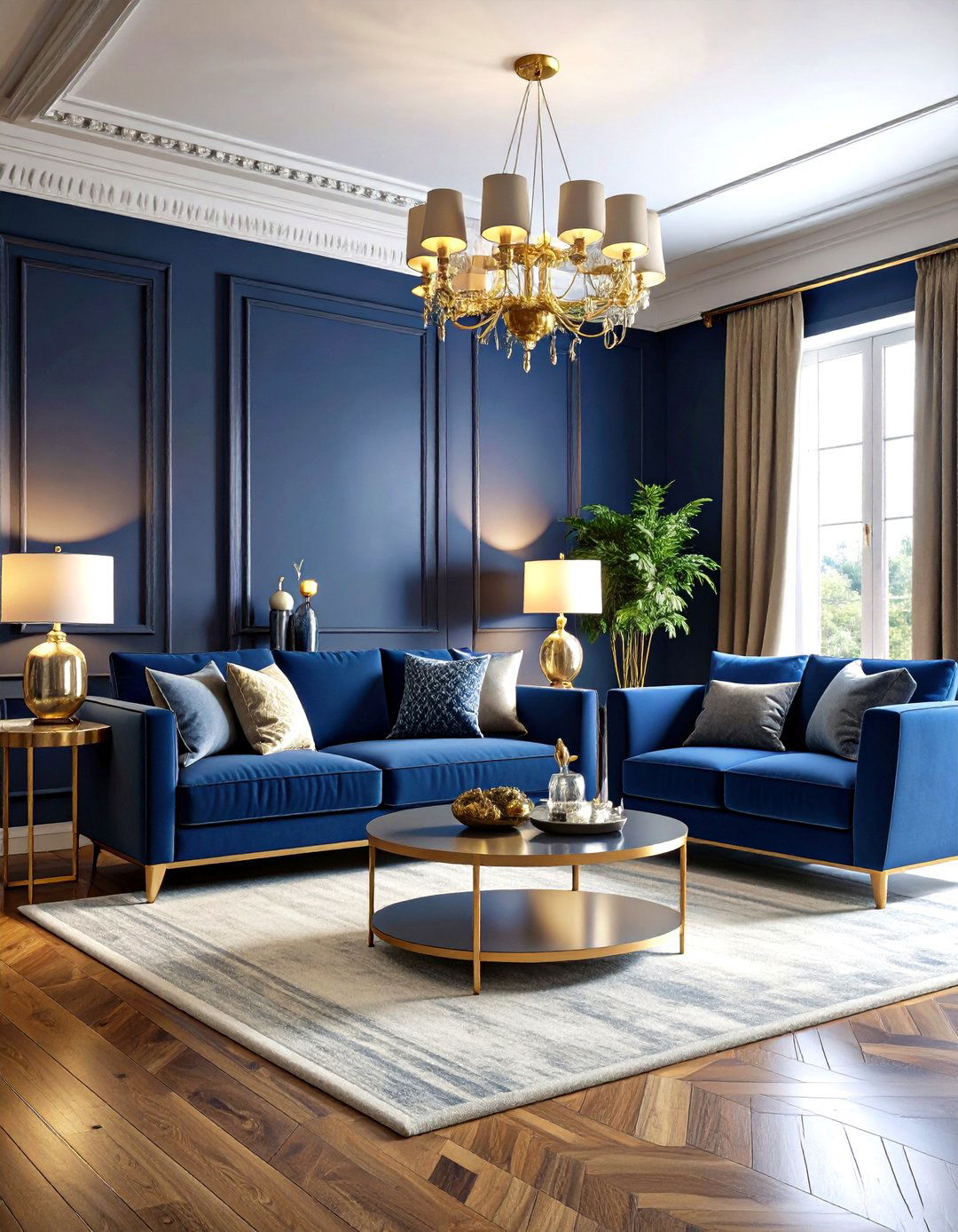 Navy Blue Monochromatic Living Room - 24 Dark Living Room Ideas