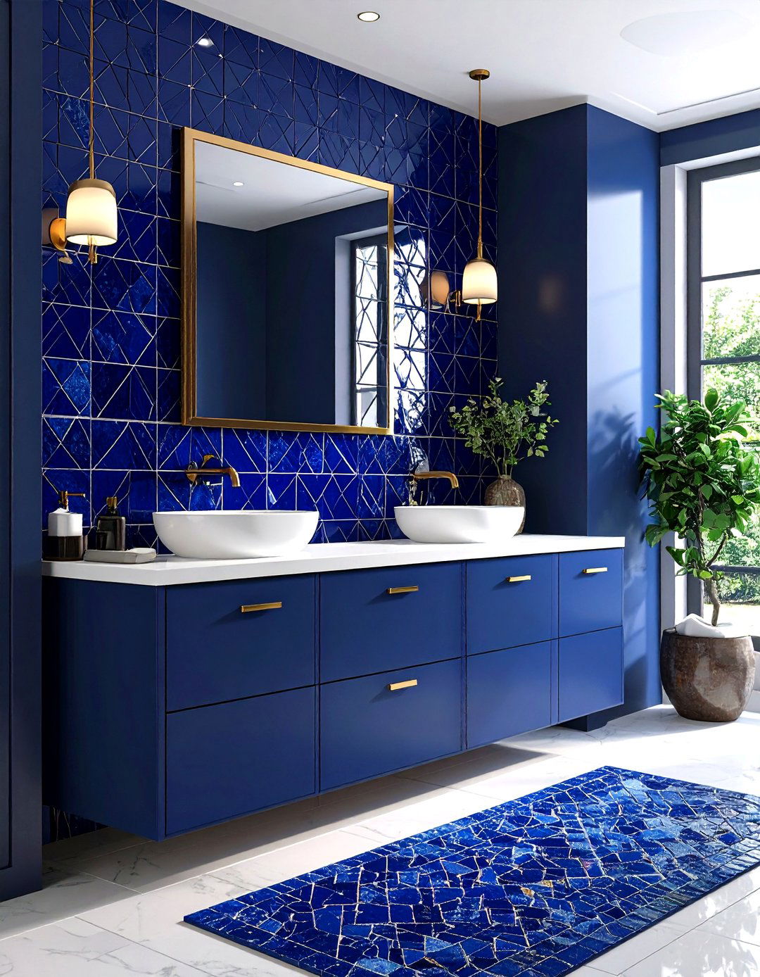 Navy Blue Mosaic Tile Backsplash - 24 Navy Blue Bathroom Ideas