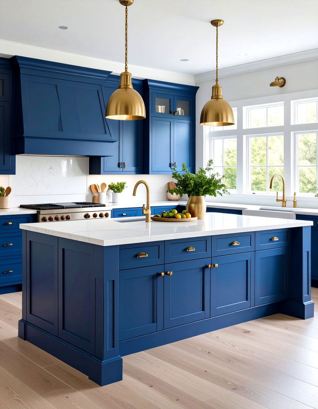 Navy Blue Painted Farmhouse Island - 24 Farmhouse Kitchen Island Ideas