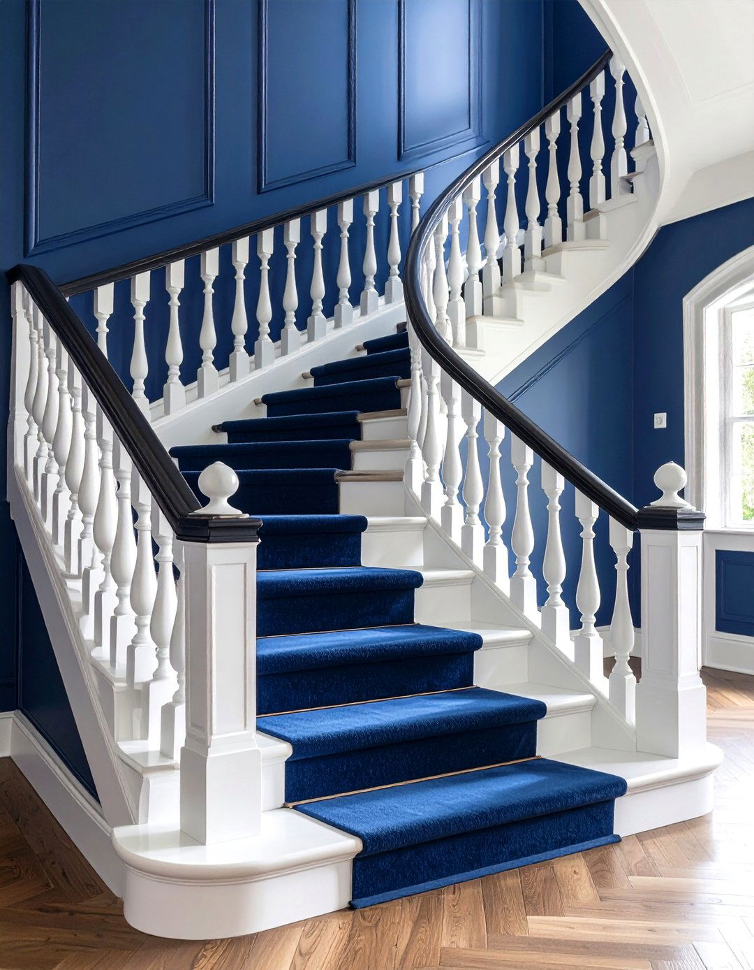 Navy Blue Painted Stair Elegance - 24 Painted Stair Ideas