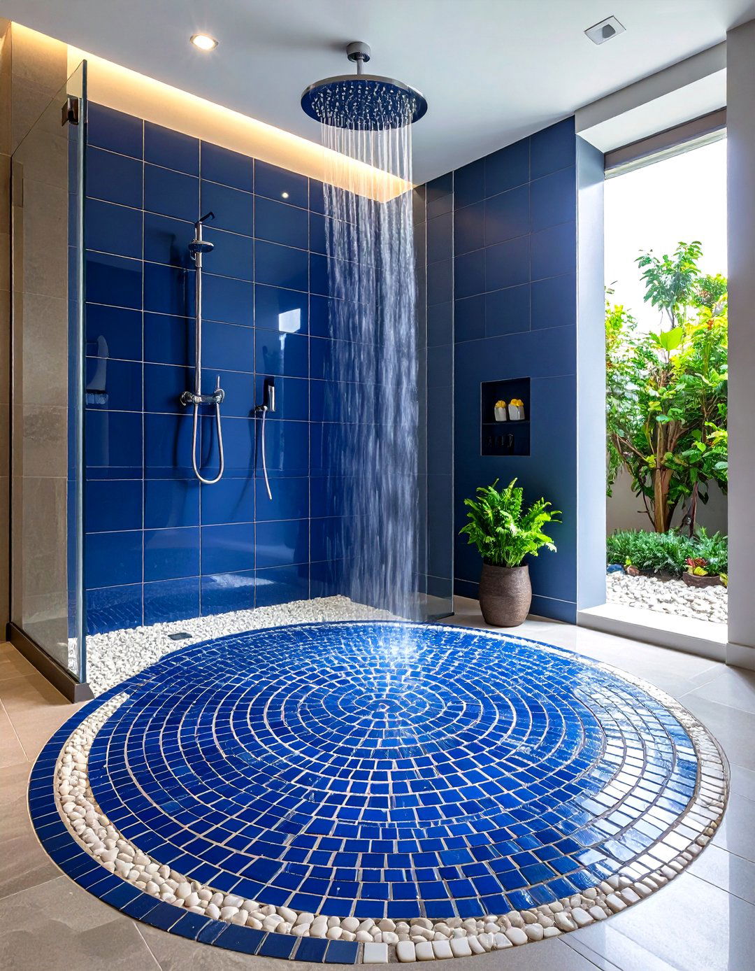 Navy Blue Penny Tile Shower Floor - 24 Navy Blue Bathroom Ideas