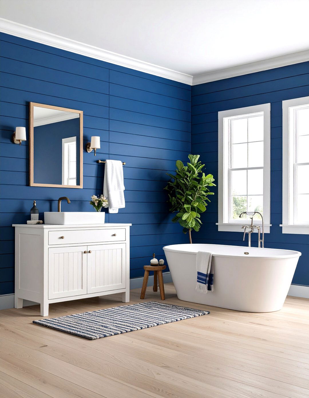 Navy Blue Shiplap Accent Wall - 24 Navy Blue Bathroom Ideas