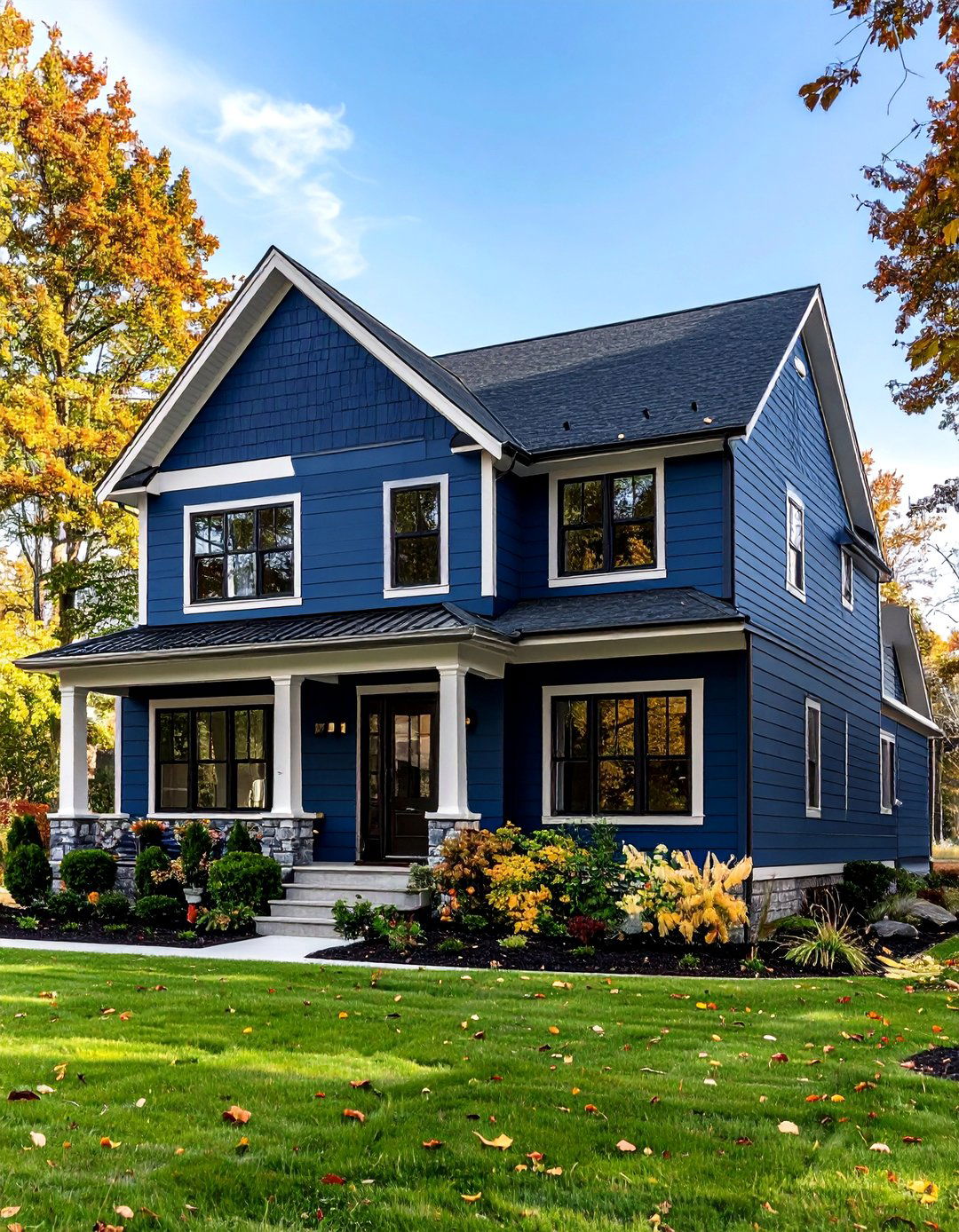 Navy Blue Siding With Matte Black Window Frames - 24 Dark Blue House With Black Trim
