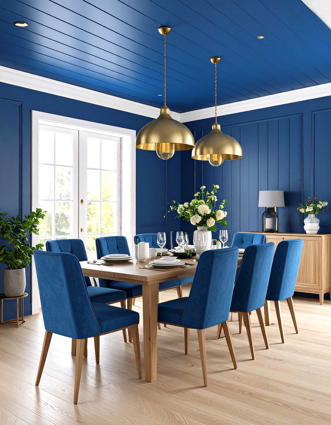 Navy Blue Statement Dining Room Ceiling - 24 Shiplap Ceiling Ideas
