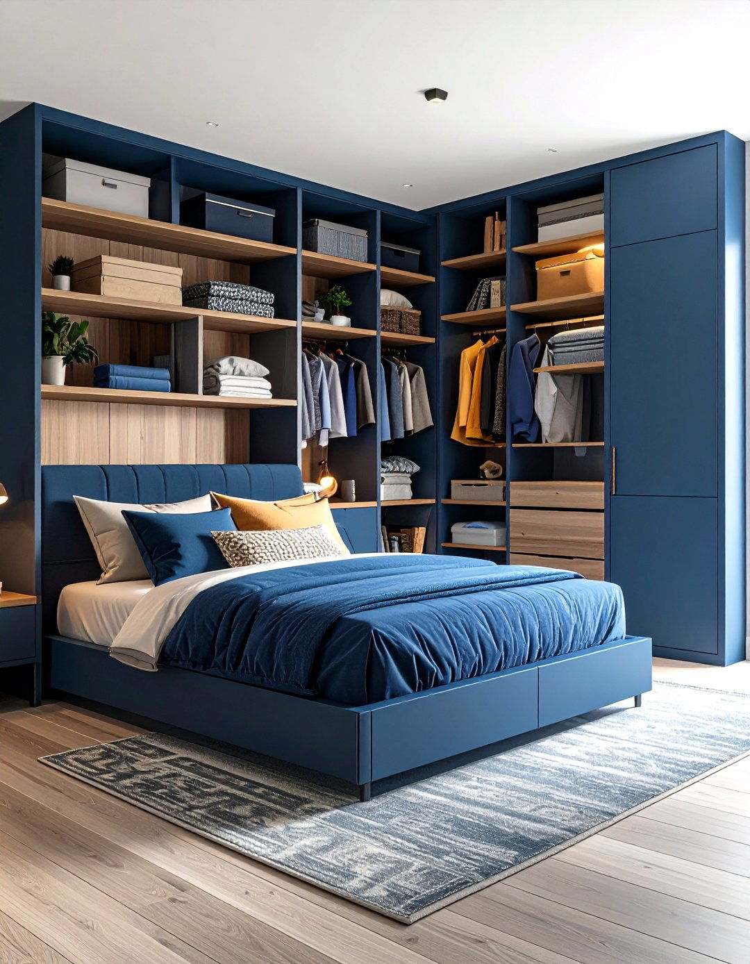 Navy Blue Storage Solutions Integration - 24 Dark Blue Bedroom Ideas
