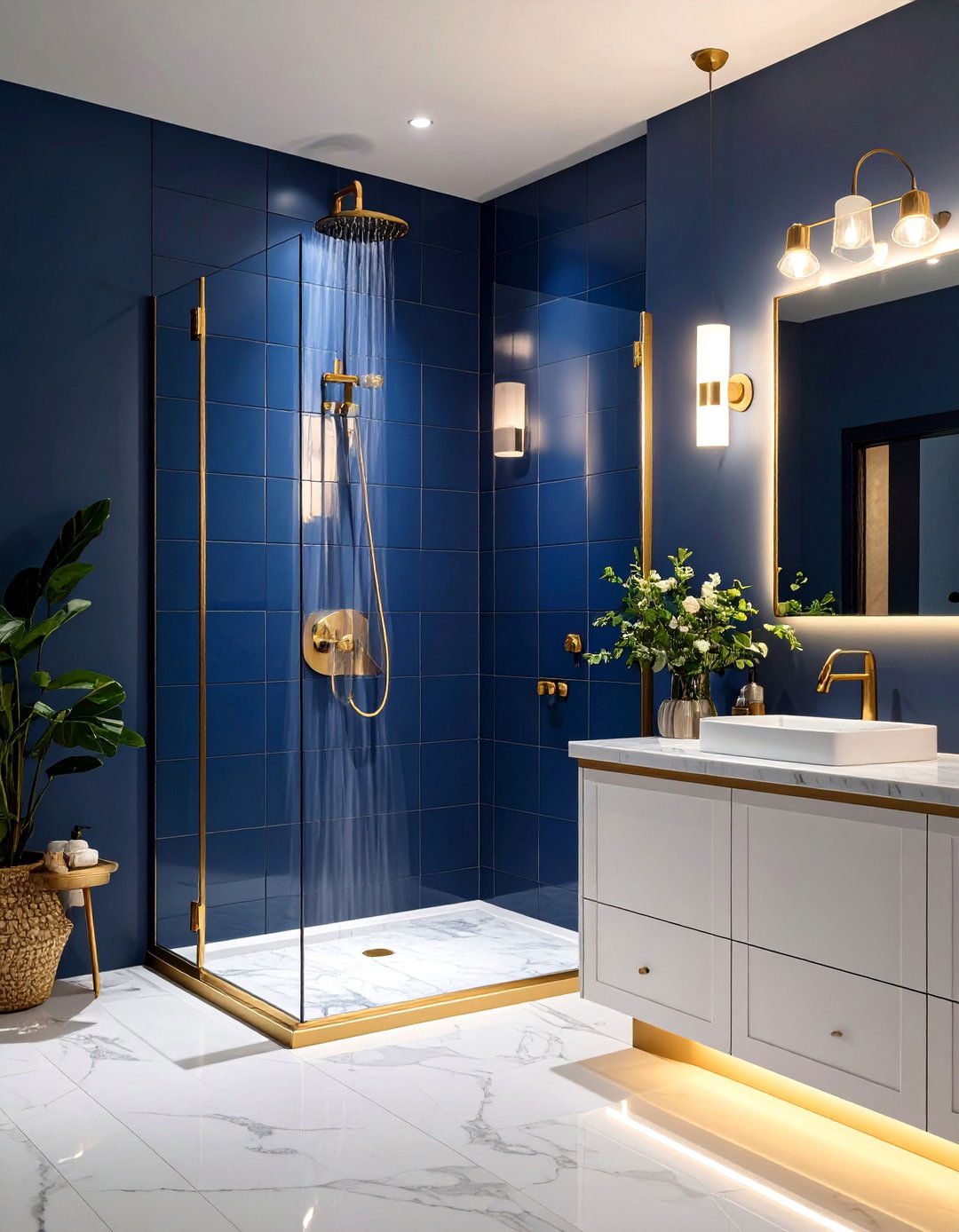Navy Blue Subway Tile Moody Retreat - 24 Blue Tile Bathroom Ideas