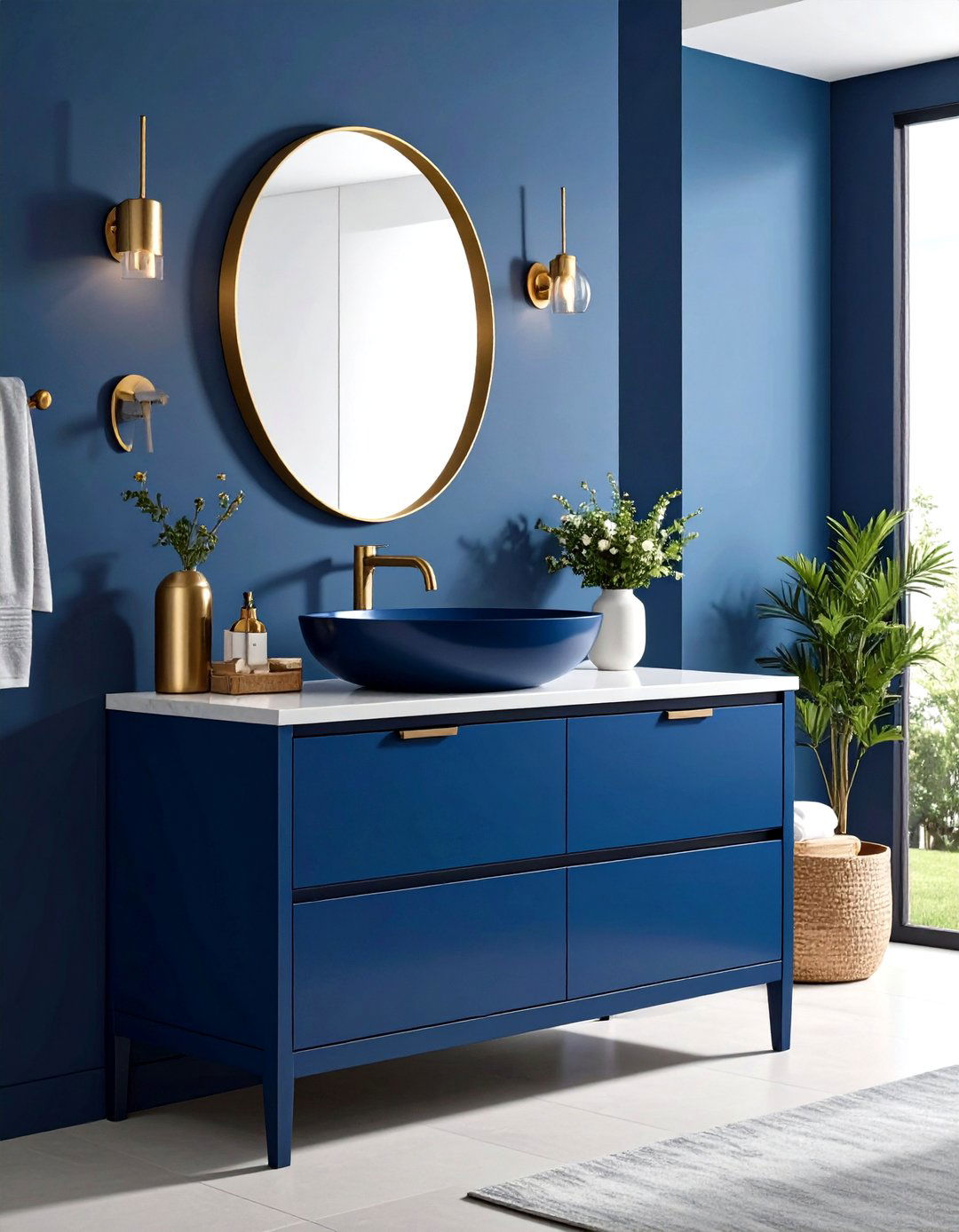 Navy Blue Vanity with Vessel Sink - 24 Navy Blue Bathroom Ideas
