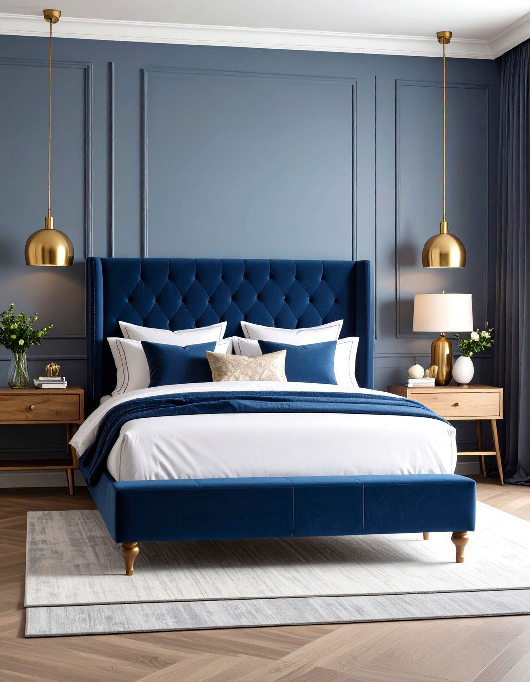 Navy Blue Velvet Sanctuary - 24 Moody Blue Bedroom Ideas