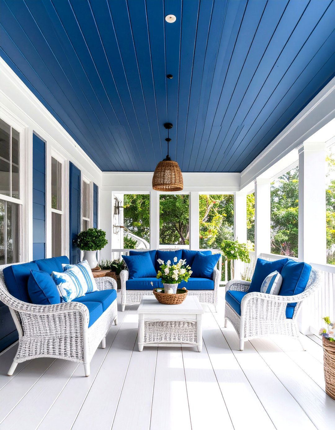 Navy Blue Vinyl Ceiling for Coastal Cottage Style - 24 Vinyl Porch Ceiling Ideas