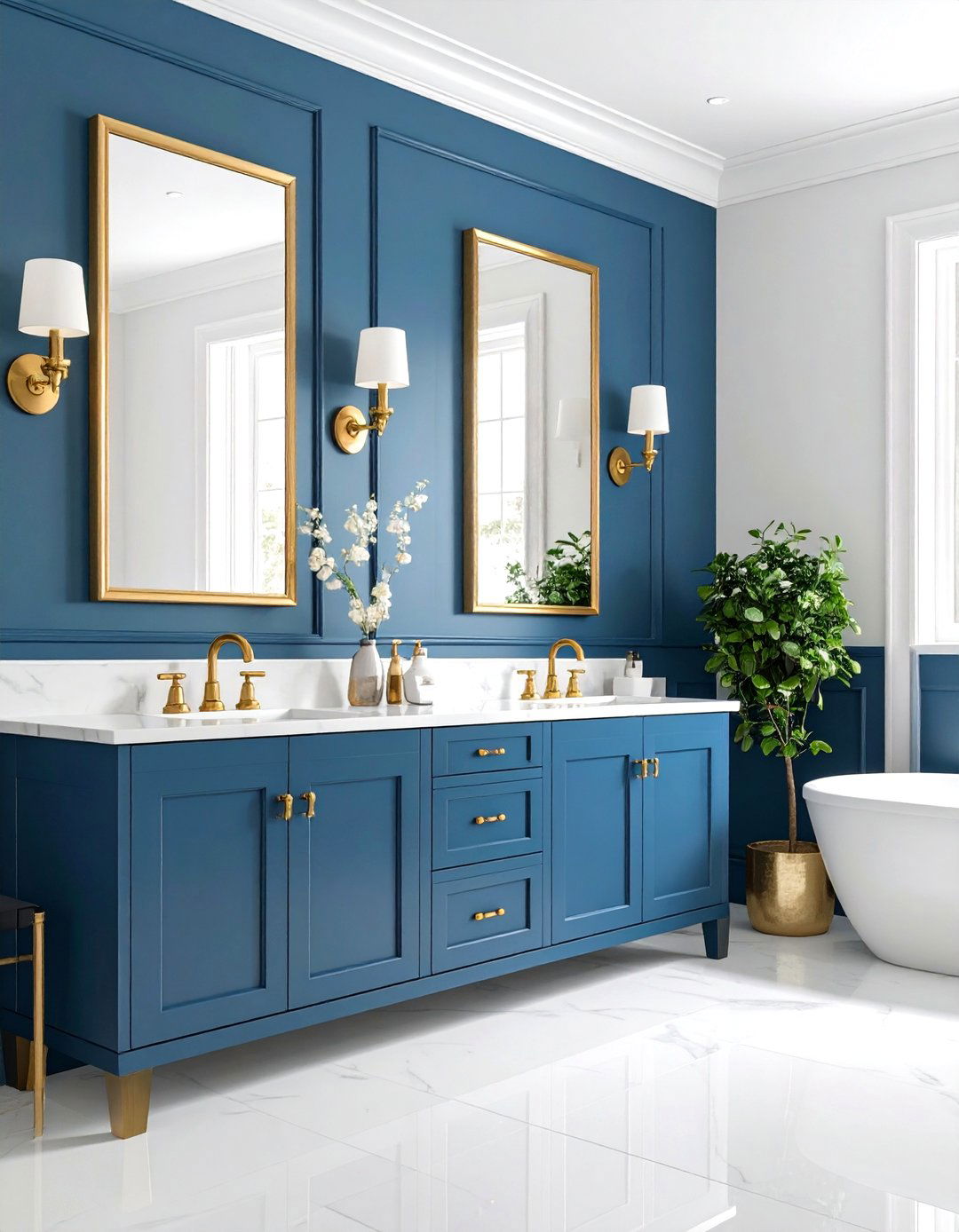 Navy Blue Wainscoting Classic Charm - 24 Blue and Gold Bathroom Ideas