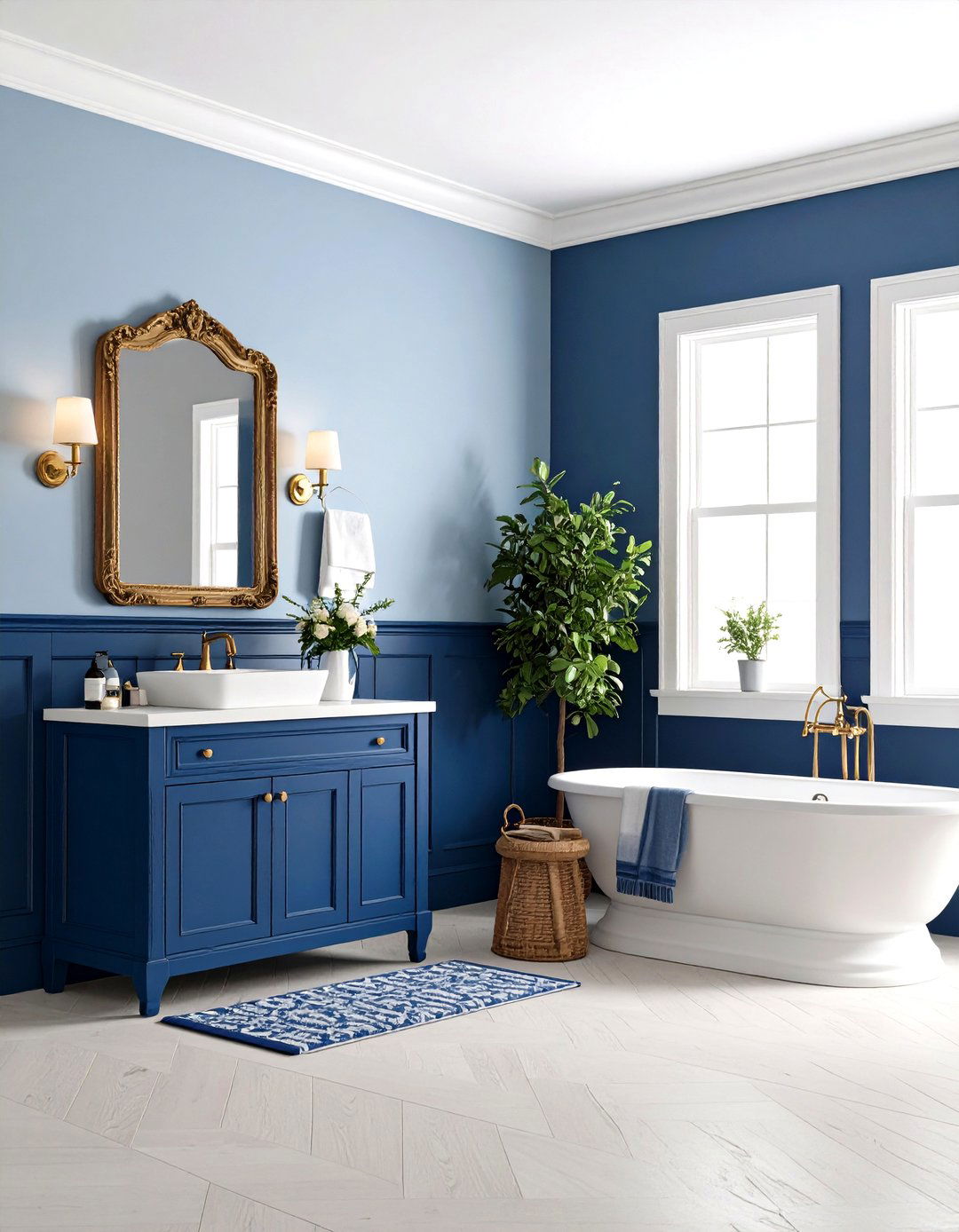 Navy Blue Wainscoting Traditional Bathroom - 24 Navy Blue Bathroom Ideas