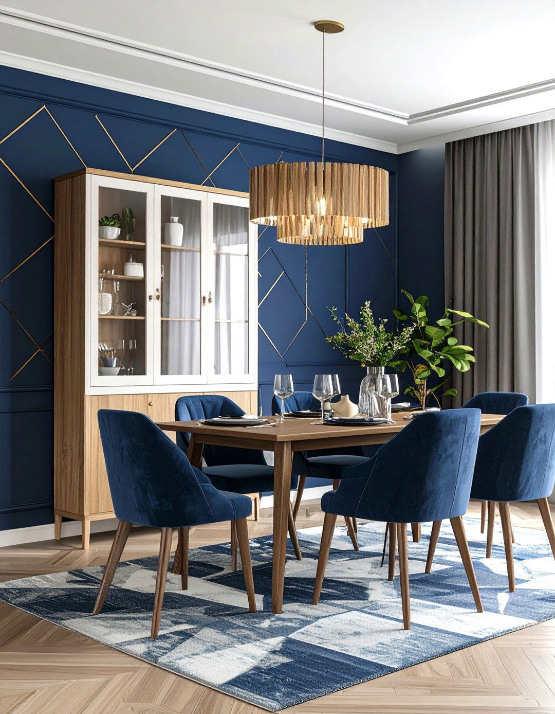 Navy Blue Wallpaper Accent Feature - 24 Navy Blue Dining Room Ideas