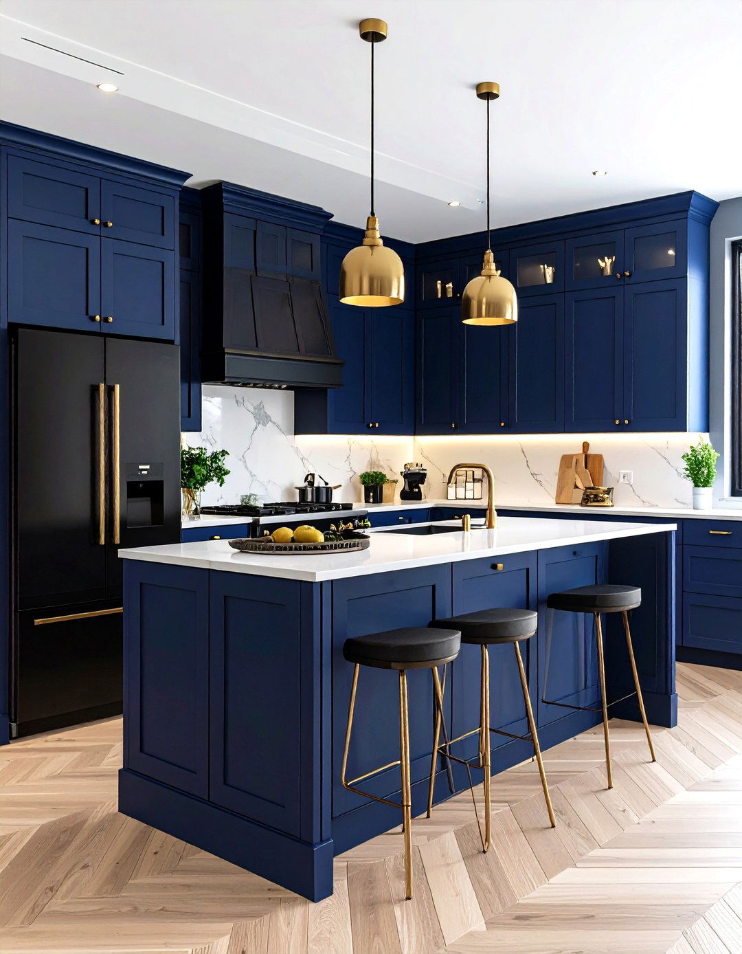 Navy Blue and Black Sophisticated Design - 24 Kitchen With Black Appliances