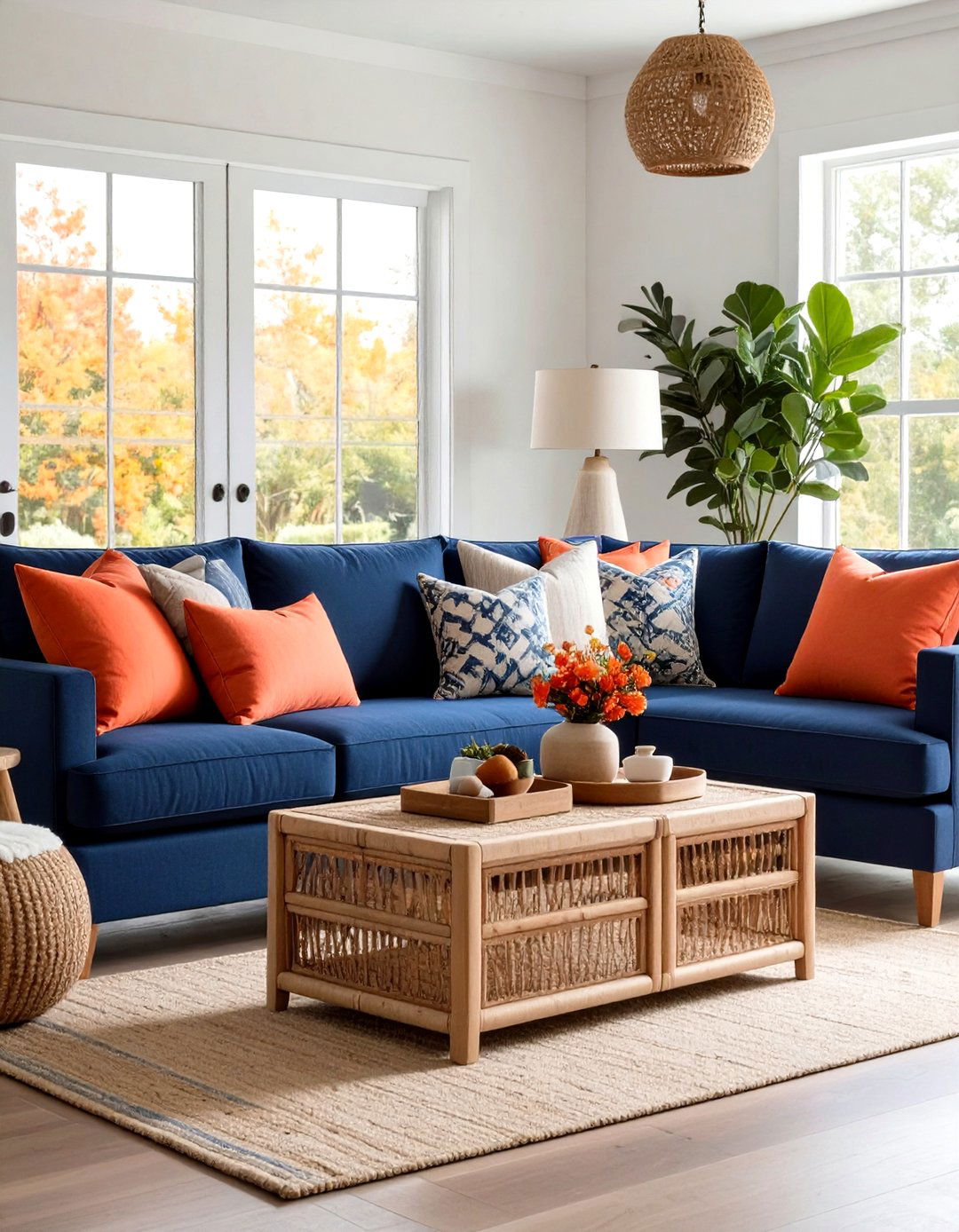 Navy Blue and Coral Orange Vibrant Coastal Theme - 24 Designer-approved Colors That Go With Navy Blue