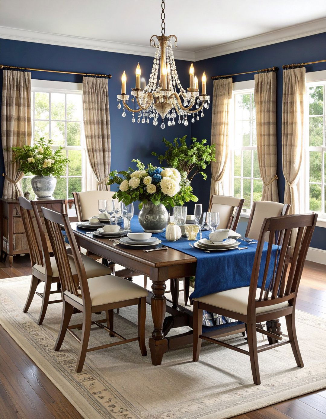 Navy Blue and Cream Colonial Scheme - 24 Primitive Living Room Ideas