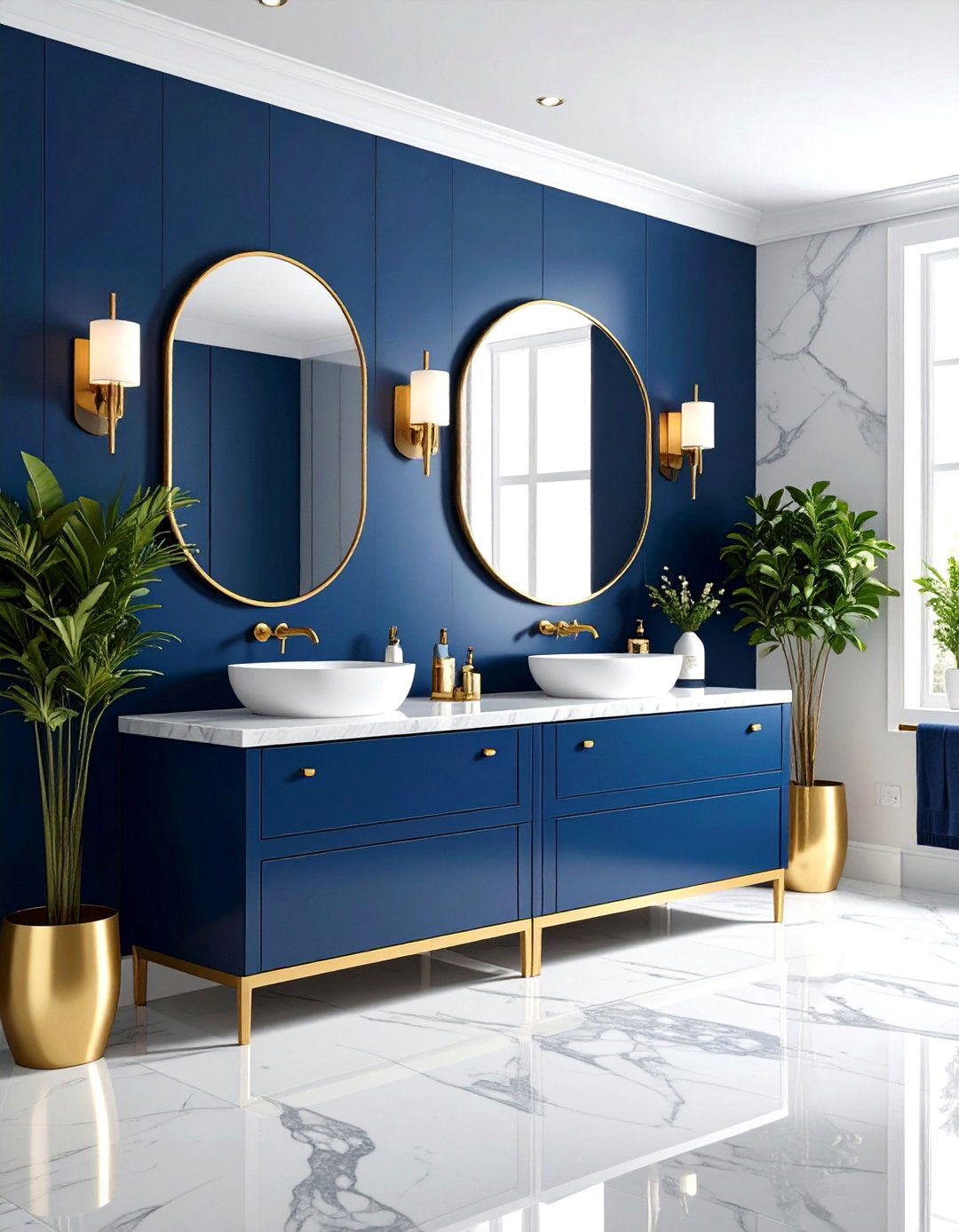 Navy Blue and Gold Color Palettes - 24 Art Deco Bathroom Ideas
