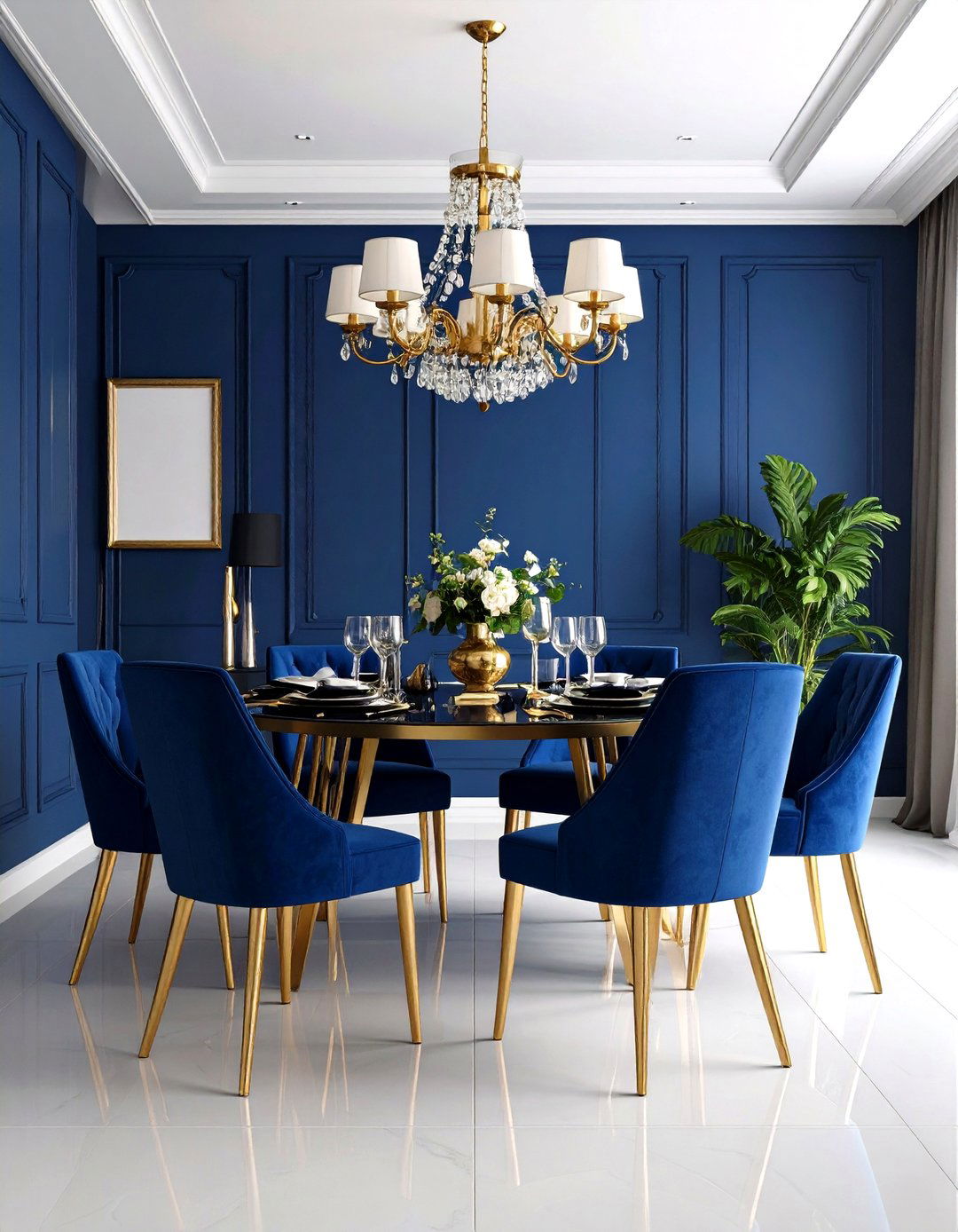Navy Blue and Gold Glamour Theme - 24 Navy Blue Dining Room Ideas