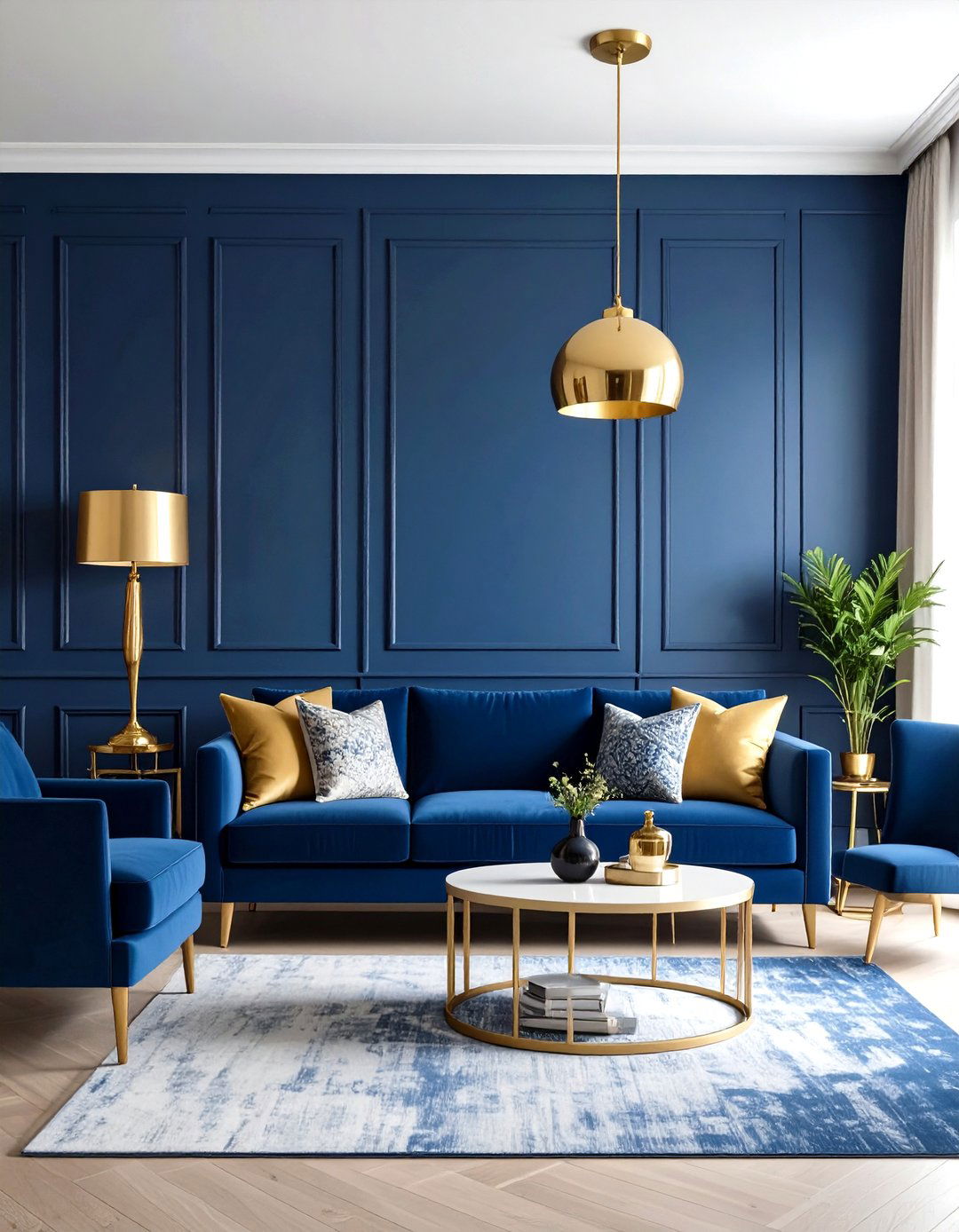 Navy Blue and Gold Living Room Elegance - 24 Two Colour Combination for Living Room
