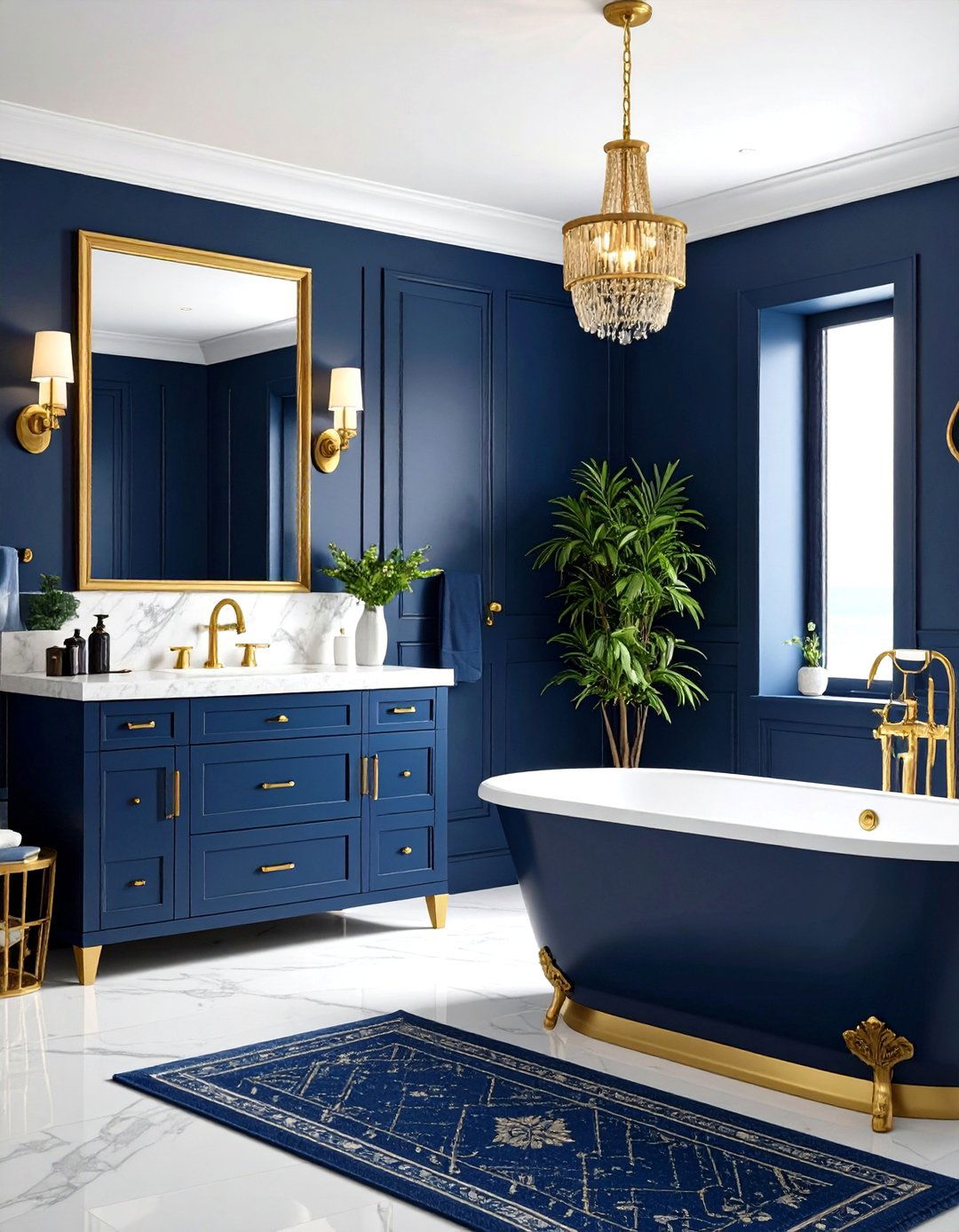 Navy Blue and Gold Nautical Elegance - 24 Gold Bathroom Ideas