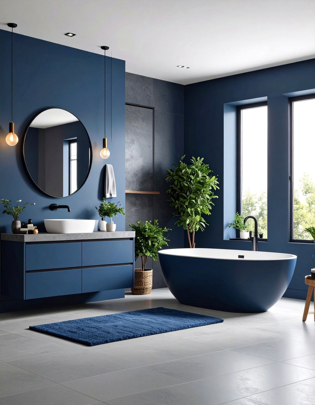 Navy Blue and Gray Contemporary Bathroom - 24 Navy Blue Bathroom Ideas