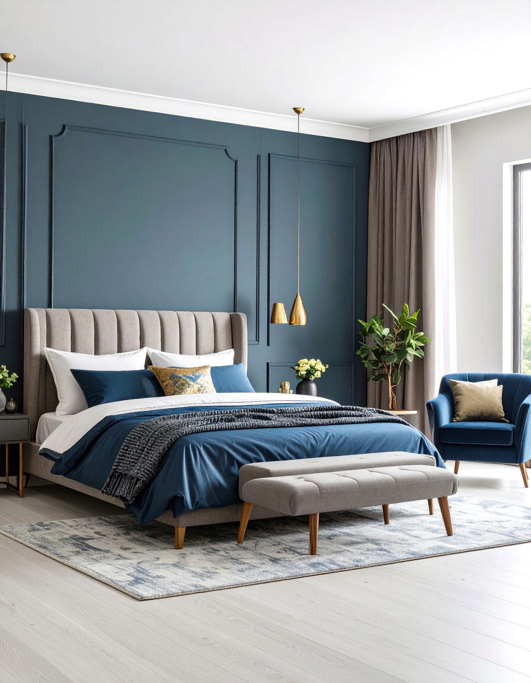 Navy Blue and Gray Contemporary Design - 24 Dark Blue Bedroom Ideas
