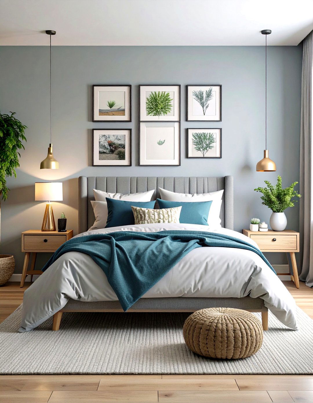 Navy Blue and Grey Gallery Wall - 24 Navy Blue and Grey Bedroom Ideas