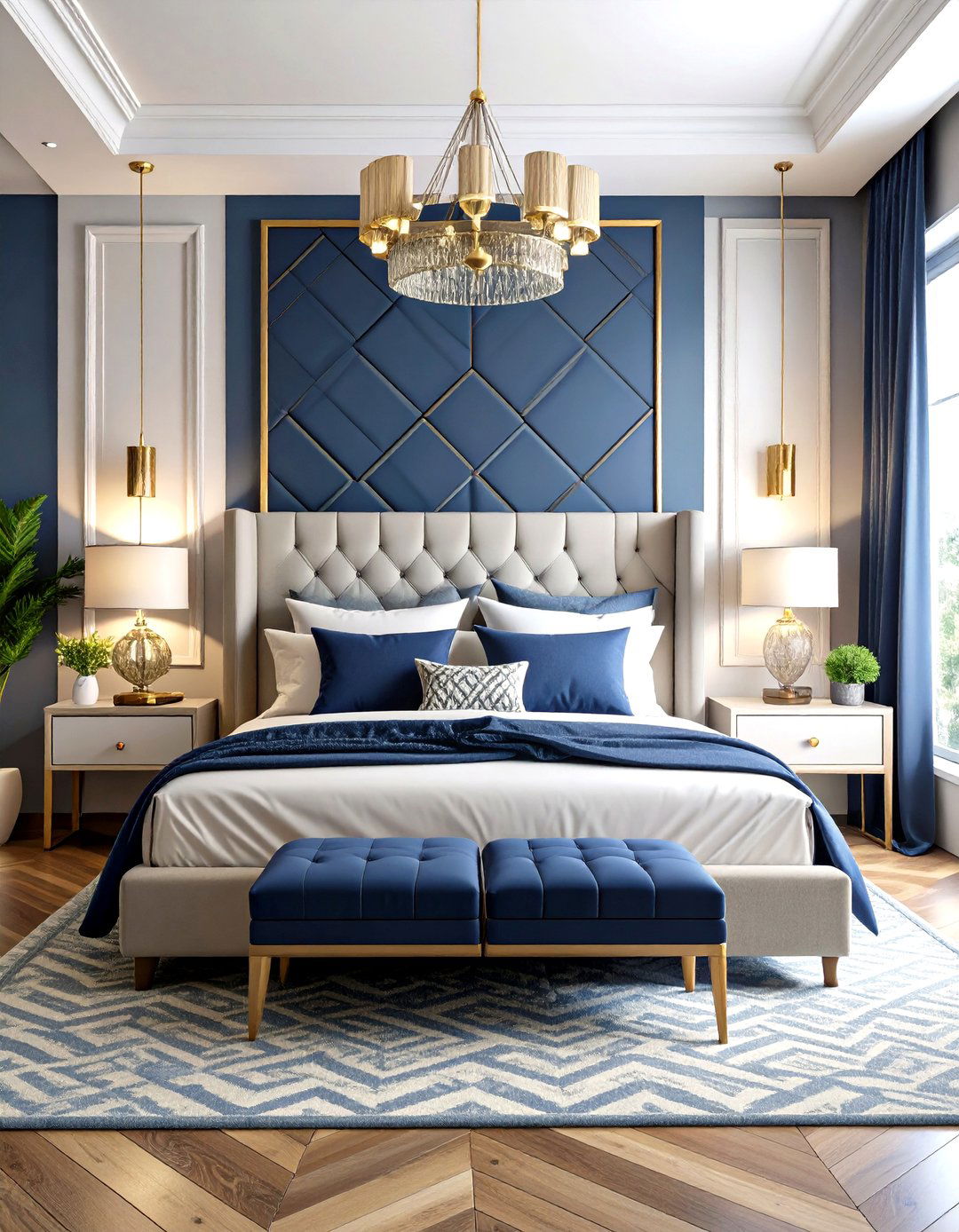 Navy Blue and Grey Geometric Patterns - 24 Navy Blue and Grey Bedroom Ideas