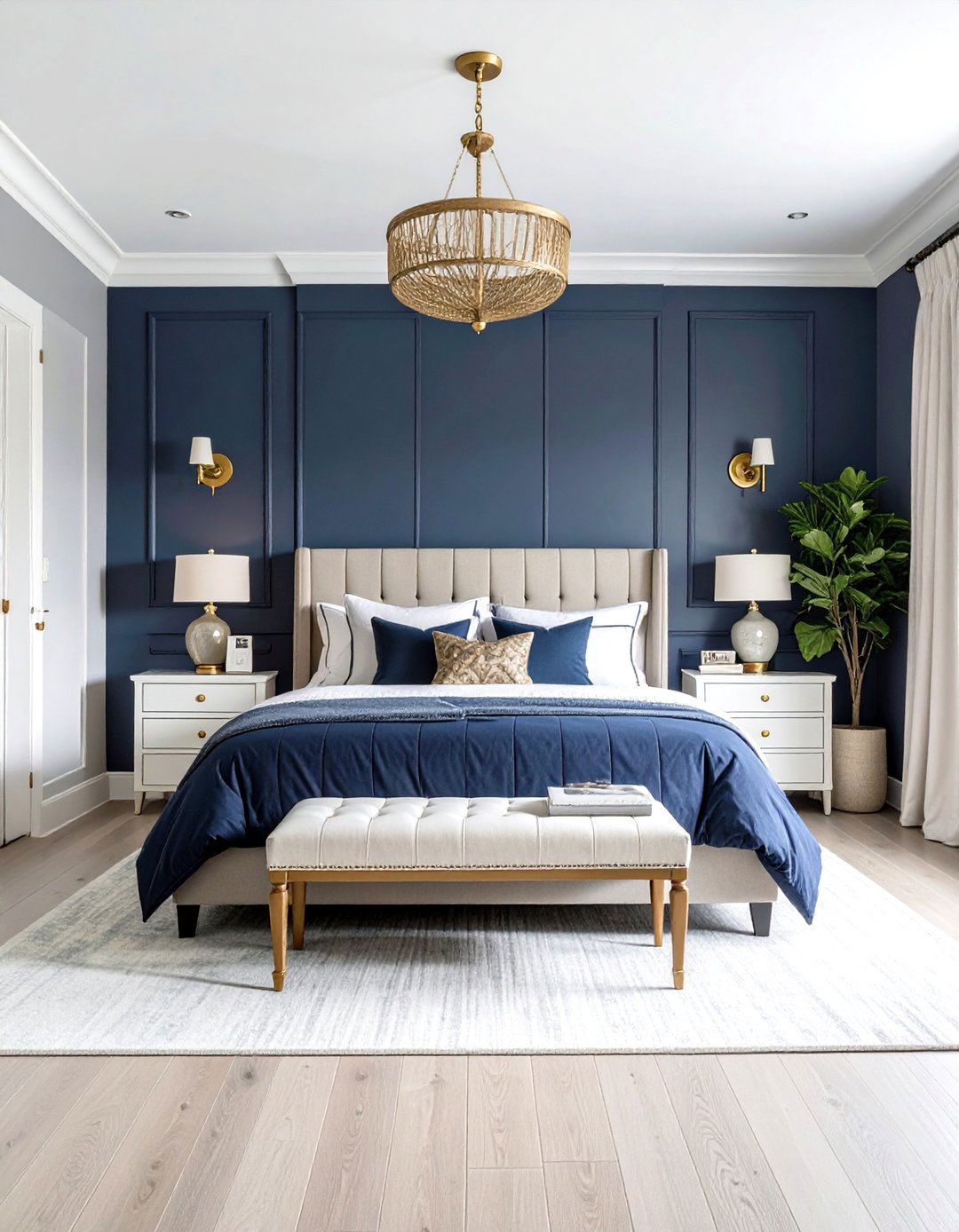 Navy Blue and Soft Gray Nautical Sophistication - 24 Bedroom Painting Ideas With Two Colors