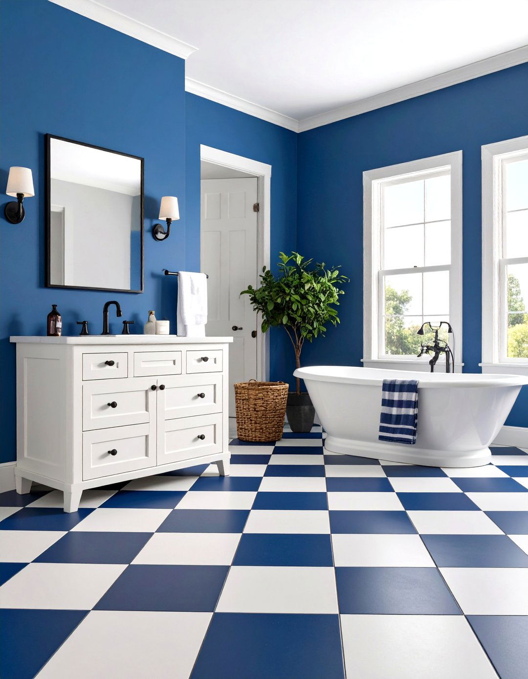Navy Blue and White Checkerboard Floor - 24 Navy Blue Bathroom Ideas