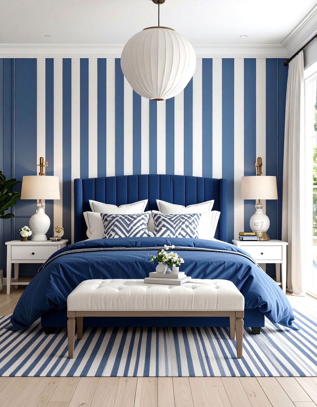 Navy Blue and White Striped Bedroom - 24 Dark Blue Bedroom Ideas