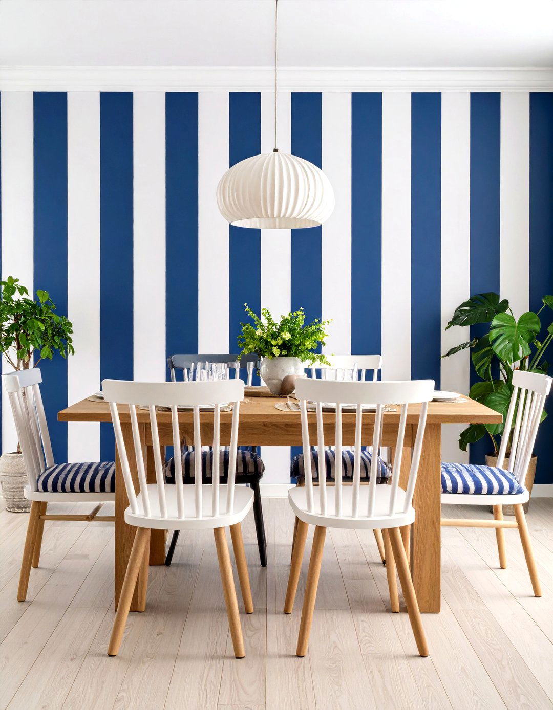 Navy Blue and White Striped Design - 24 Navy Blue Dining Room Ideas