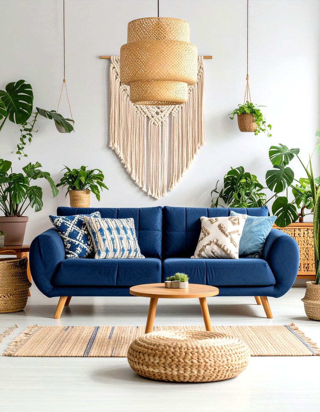 Navy Boho Chic Elements - 24 Navy Blue Living Room Ideas