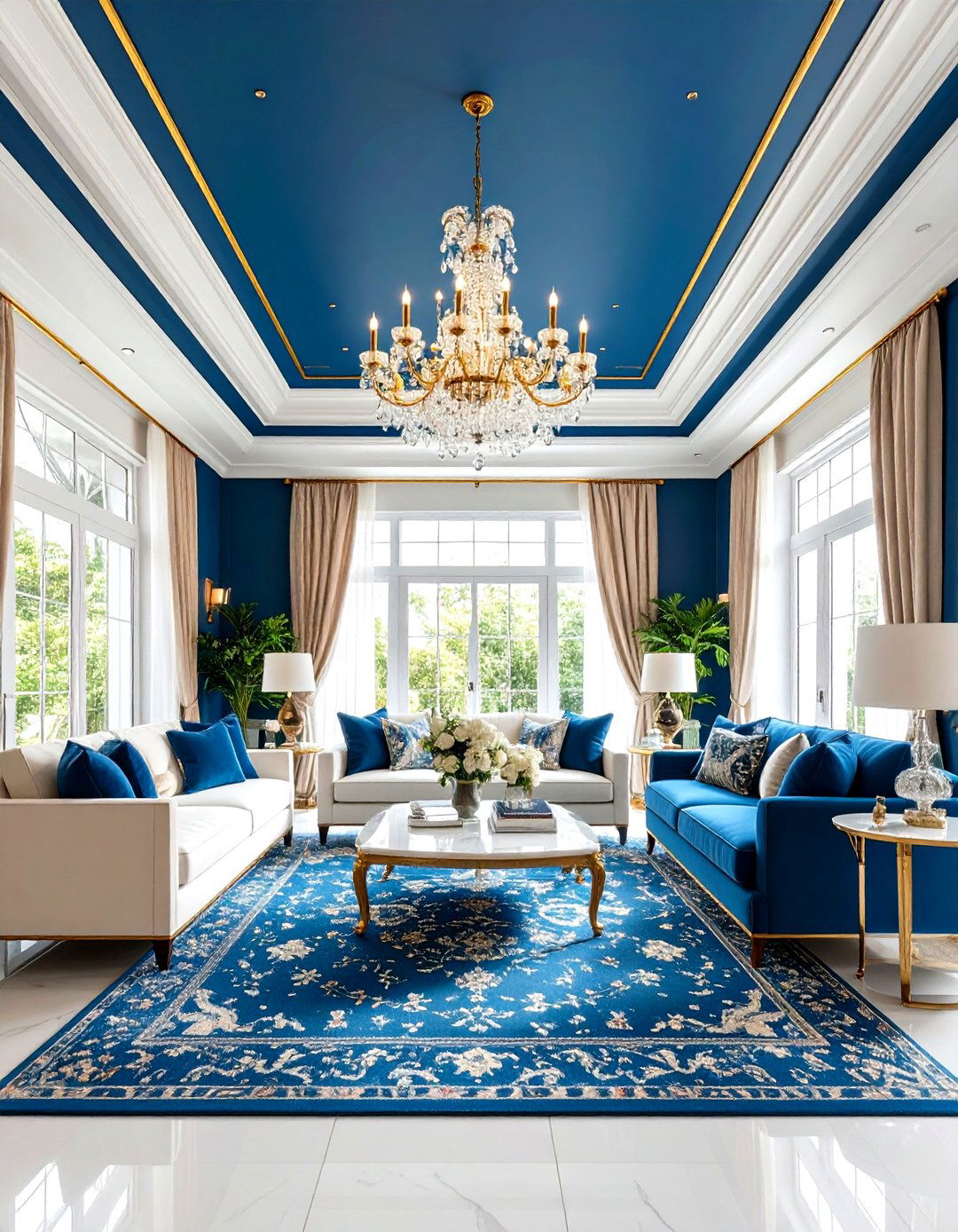Navy Ceiling Treatment - 24 Navy Blue Living Room Ideas