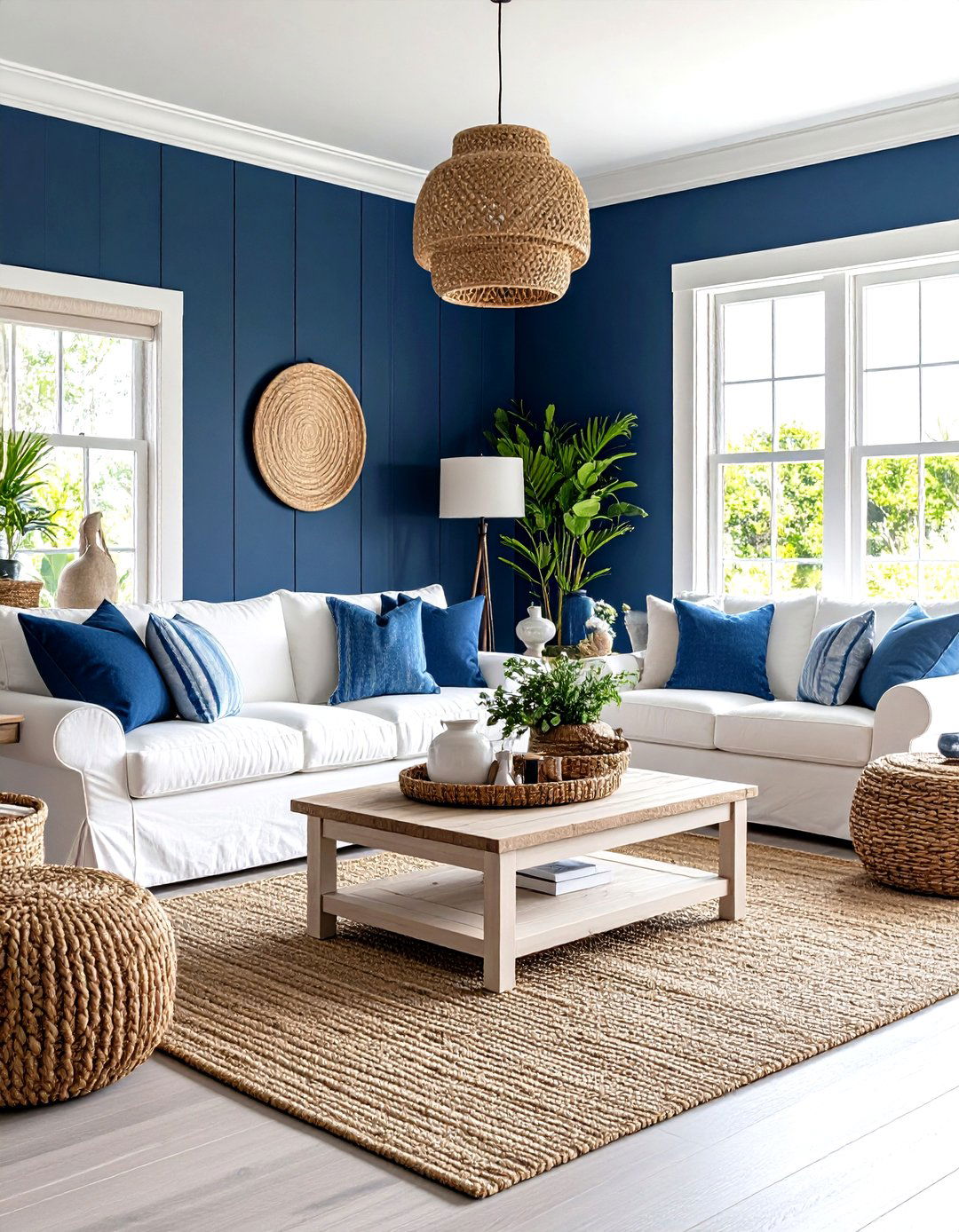 Navy Coastal Cottage Living Room - 24 Navy Living Room Ideas