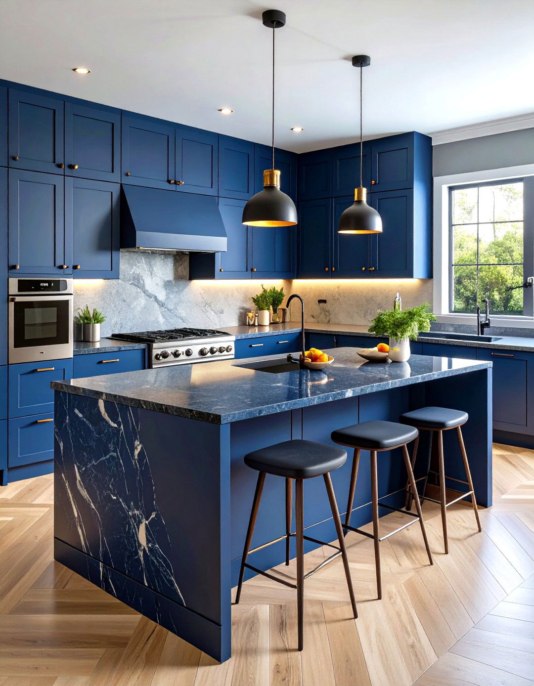 Navy Granite Modern Minimalist Kitchen - 24 kitchens with blue countertops